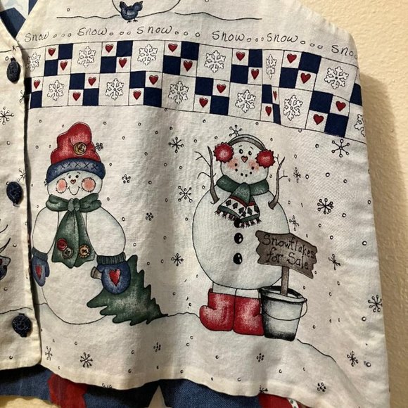 Vintage Handmade Snowman Pattern Button Up Holiday Vest Women's Size M/L - Picture 4 of 7